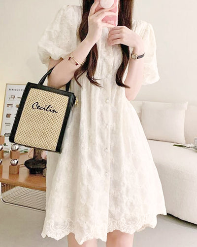 Pearl button flower lace dress PRCL905900 