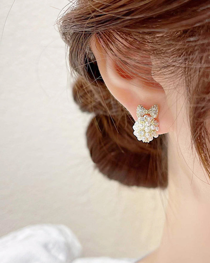 Ribbon &amp; Pearl Pave Earrings PRCL905975