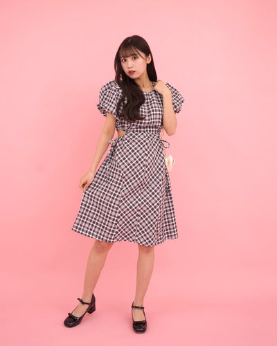 Gingham check side open dress PRCL905825 