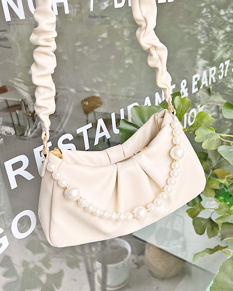 Pearl Handle Gathered Shoulder Bag PRCL905972 