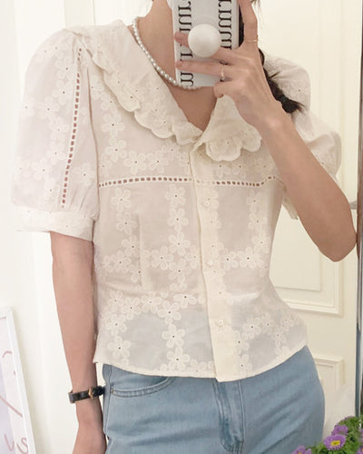Flower lace peplum blouse PRCL905926 
