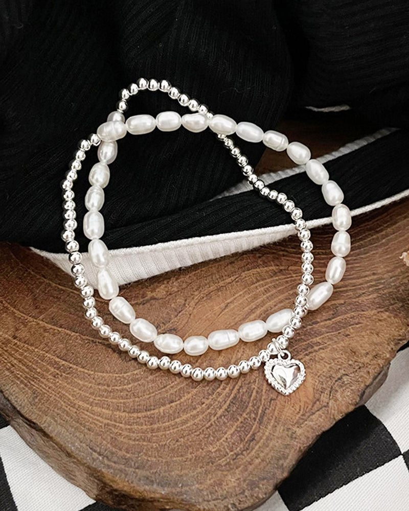 Pearl &amp; Silver Heart Bracelet PRCL905929 