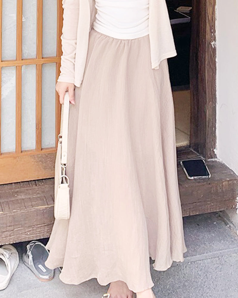 Simple Brown Flare Skirt PRCL905925 
