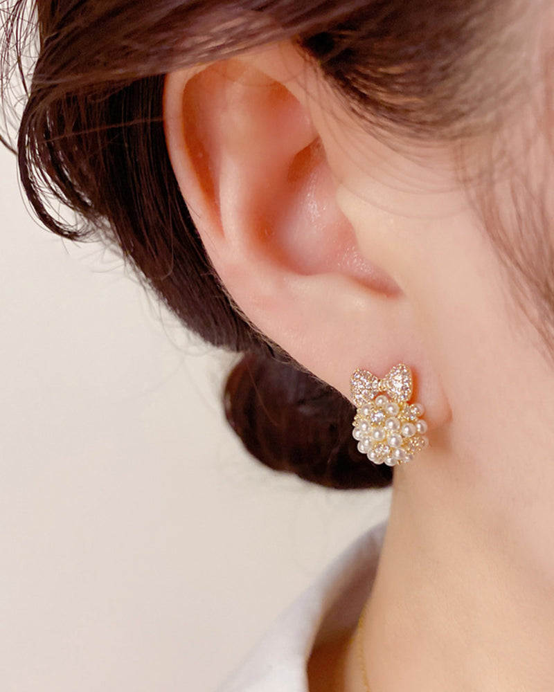Ribbon &amp; Pearl Pave Earrings PRCL905975