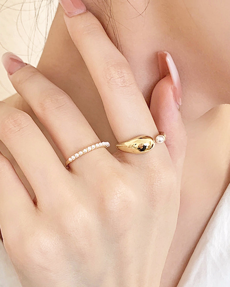 [Set of 2] Drop &amp; Pearl Ring PRCL905886 