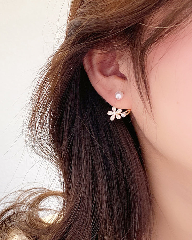 Flower &amp; Pearl Hoop Earrings PRCL905949 