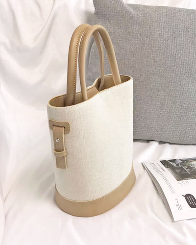 Leather handle canvas basket tote bag CMGZ600025