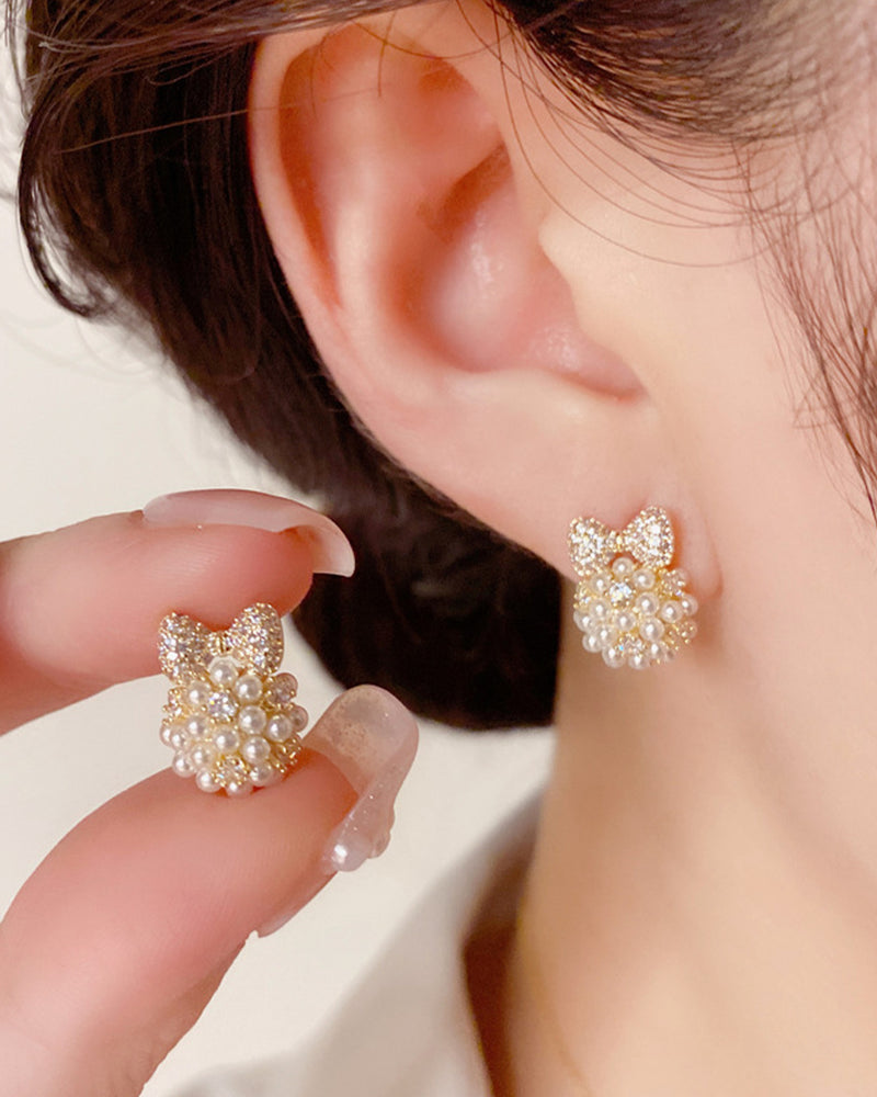 Ribbon &amp; Pearl Pave Earrings PRCL905975