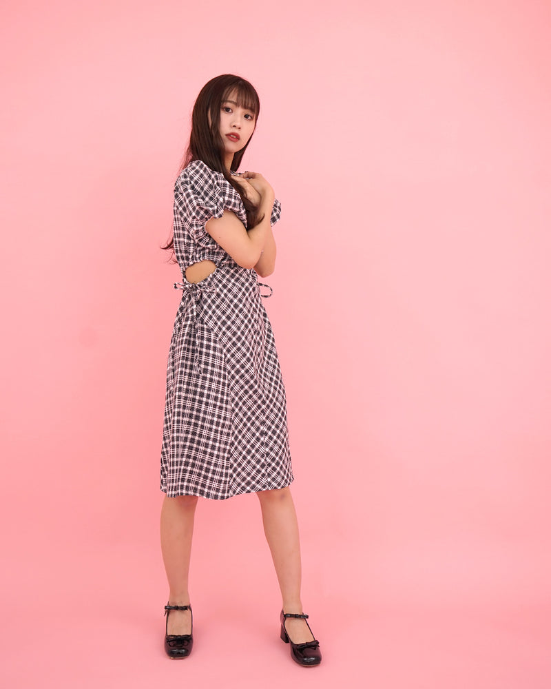 Gingham check side open dress PRCL905825 