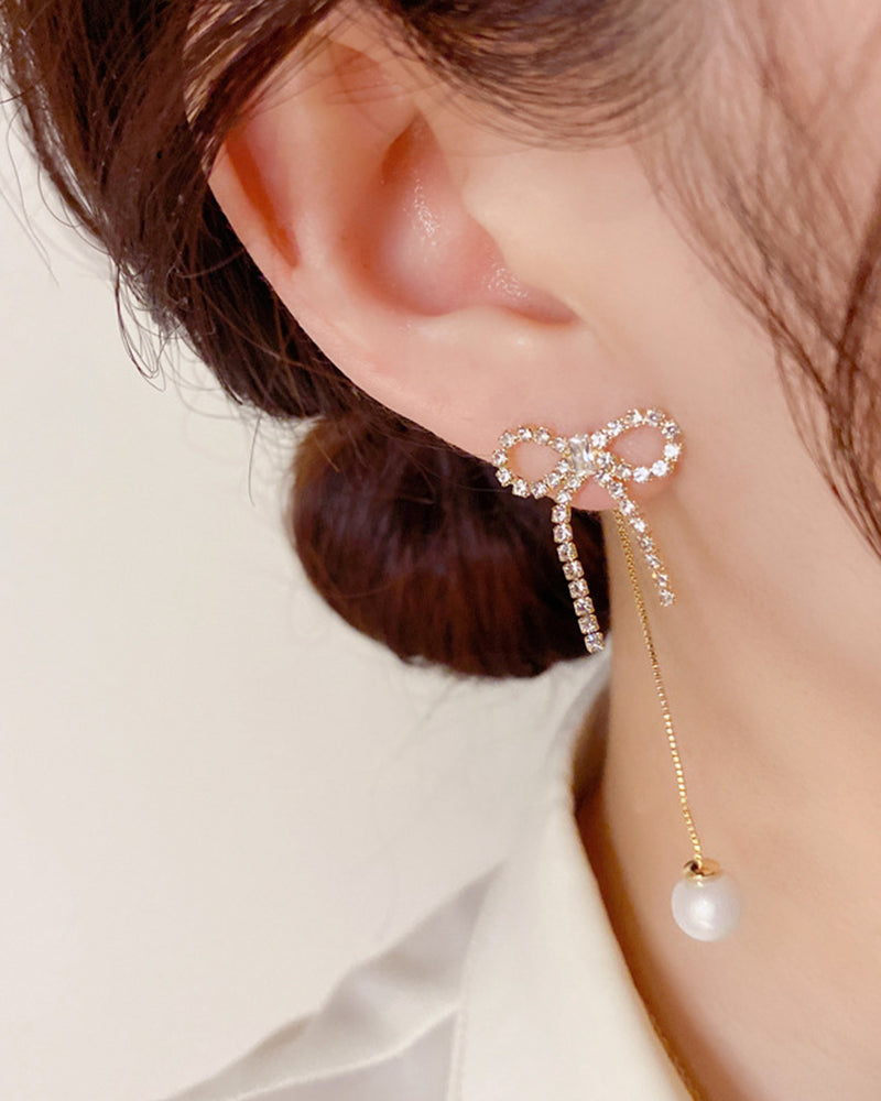 Stone Ribbon &amp; Pearl Swing Earrings PRCL905998