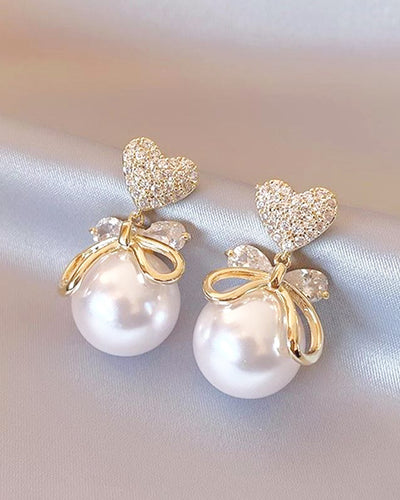 Heart &amp; Ribbon Pearl Bijou Earrings PRCL905951