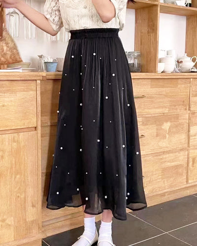 Sheer long skirt with pearl PRCL905946 