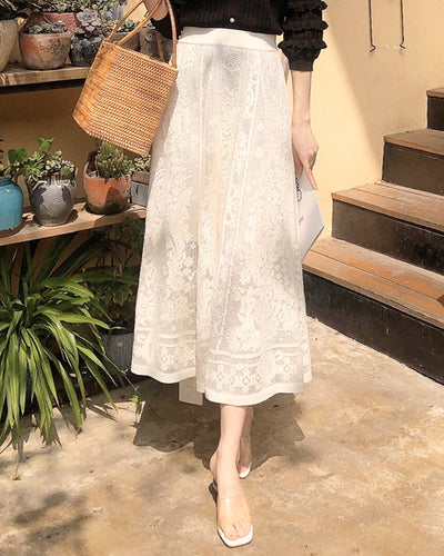 Lace tulle long skirt PRCL905939 