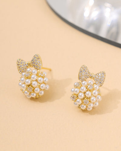 Ribbon &amp; Pearl Pave Earrings PRCL905975