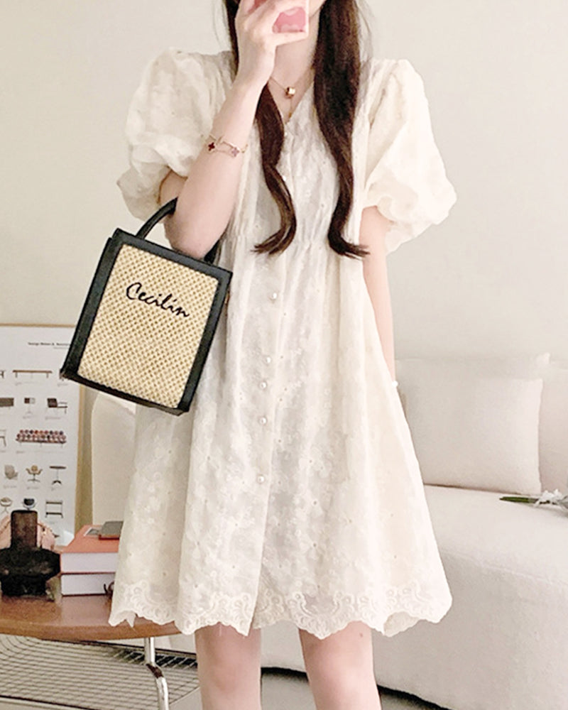 Pearl button flower lace dress PRCL905900 