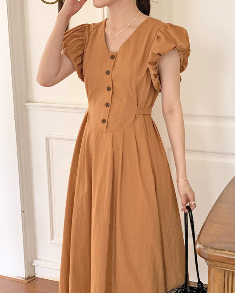 Dress with puff sleeve buttons PRCL905983 