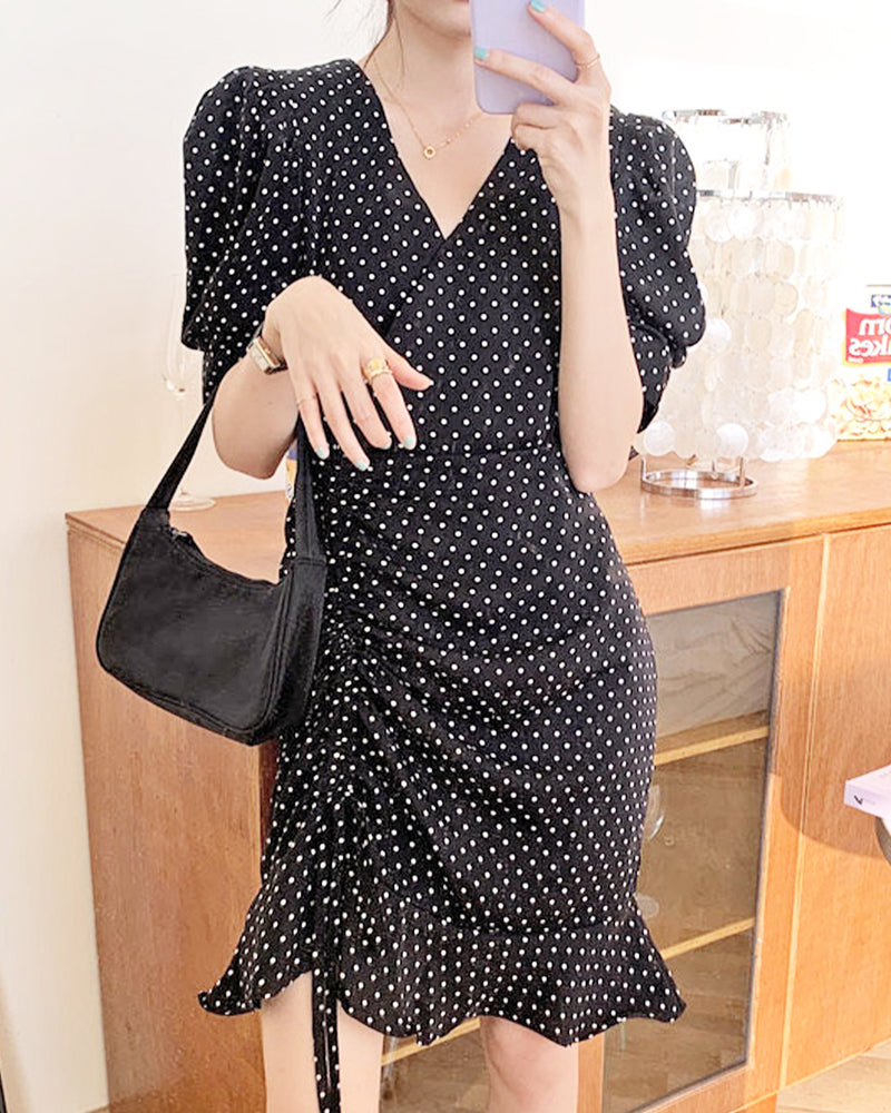 Side lace up dot dress PRCL905904 