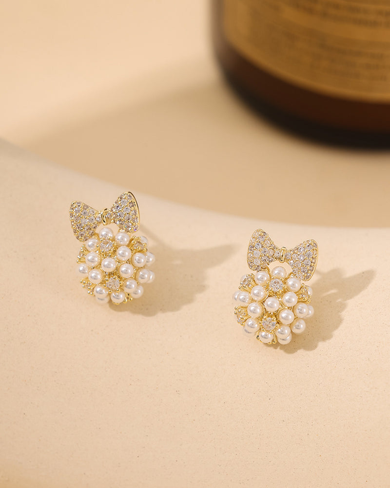 Ribbon &amp; Pearl Pave Earrings PRCL905975