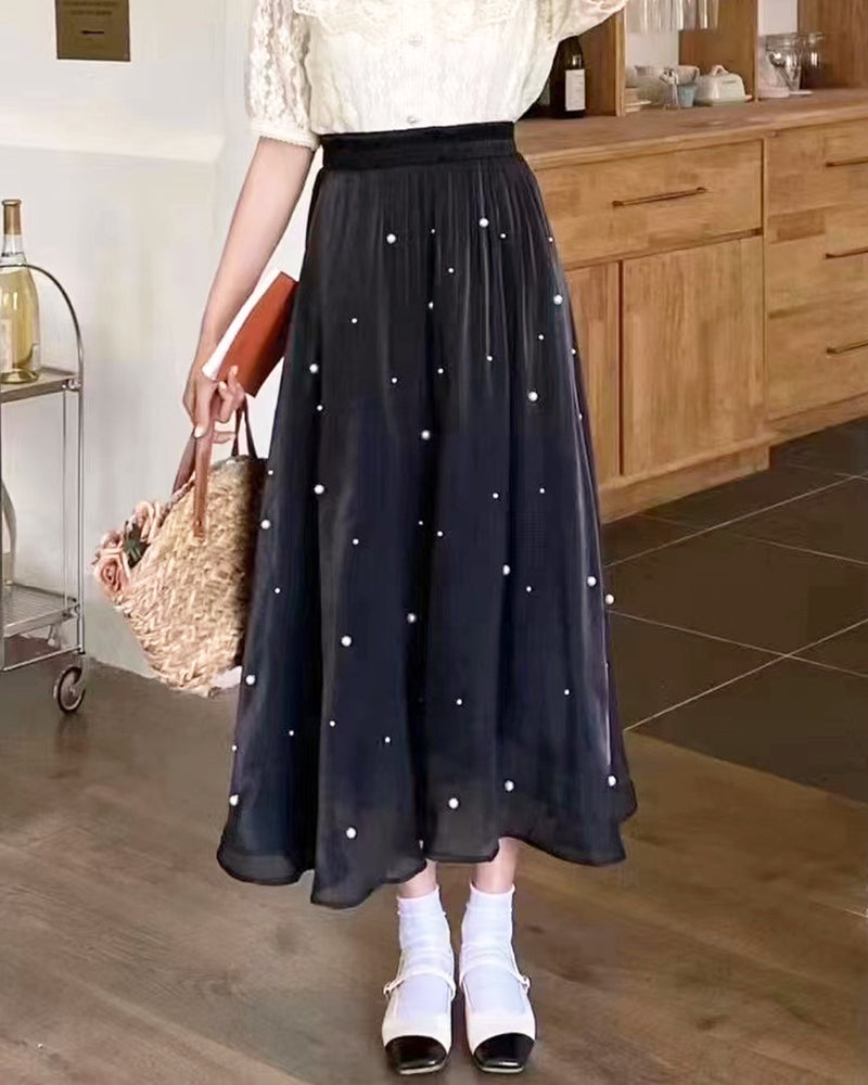 Sheer long skirt with pearl PRCL905946 