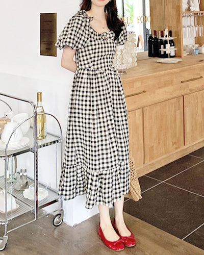 Gingham check dress with frill collar PRCL905993 