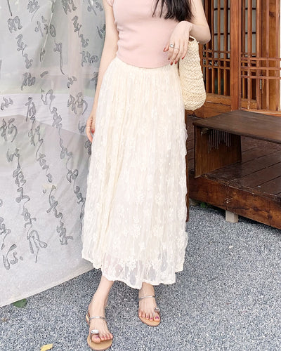 Wrinkled flower lace skirt PRCL906029 