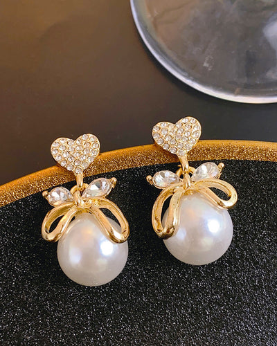 Heart &amp; Ribbon Pearl Bijou Earrings PRCL905951