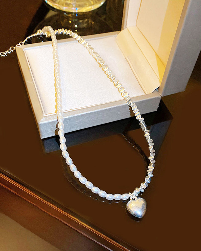 Pearl Shell &amp; Silver Heart Pendant PRCL906039 