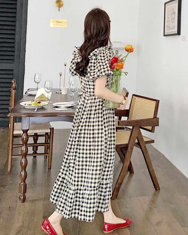 Gingham check dress with frill collar PRCL905993 