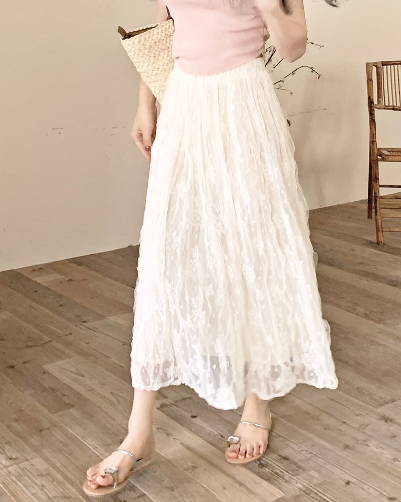Wrinkled flower lace skirt PRCL906029 