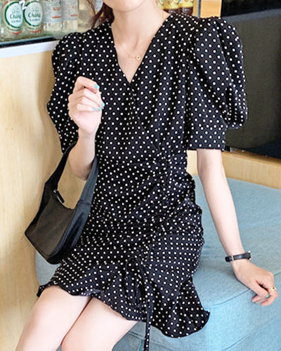 Side lace up dot dress PRCL905904 
