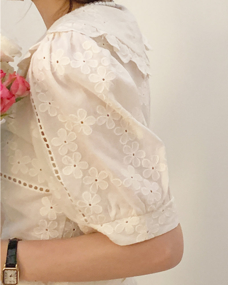 Flower lace peplum blouse PRCL905926 