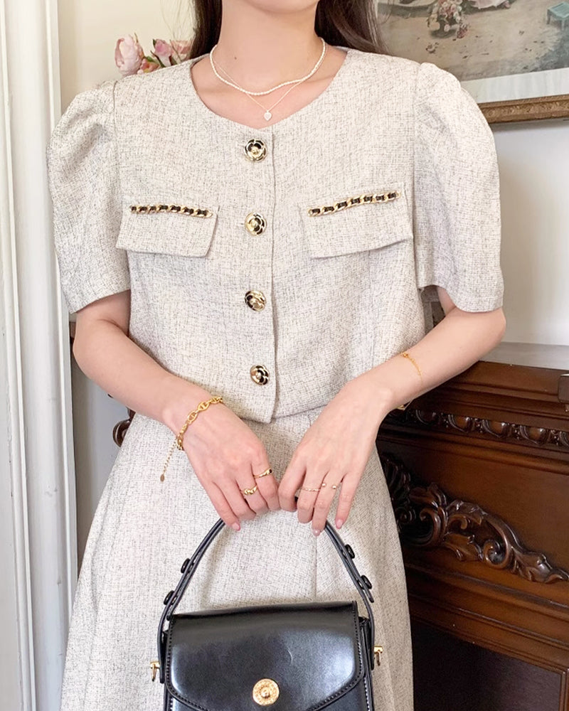 Rose button short jacket + skirt set PRCL905944 