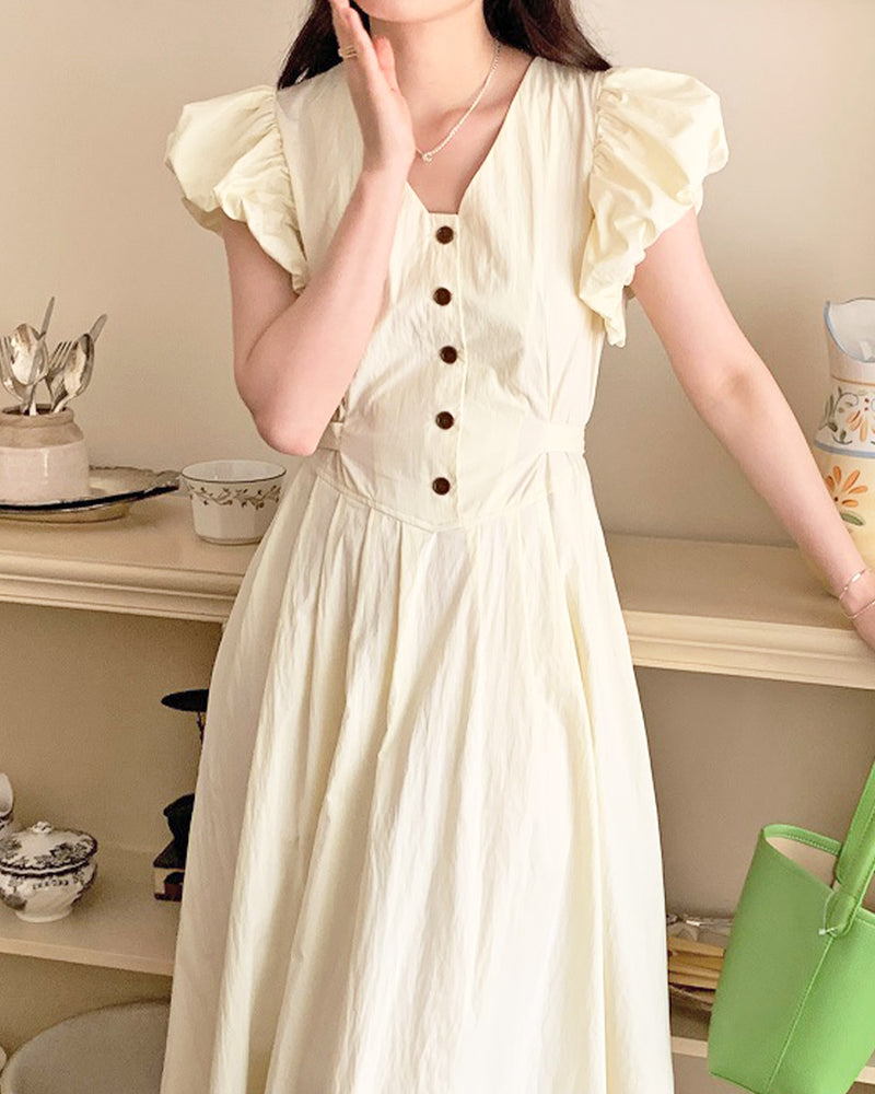 Dress with puff sleeve buttons PRCL905983 