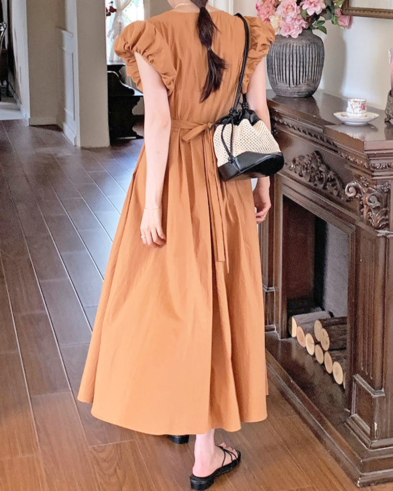 Dress with puff sleeve buttons PRCL905983 