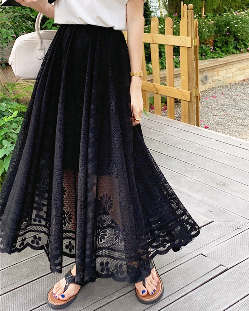 Flower All-Lace Long Skirt PRCL905992 