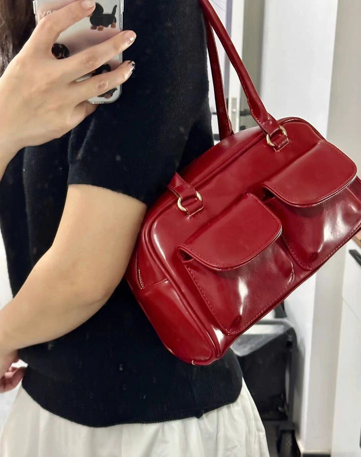 フレンチヴィンテージ　ボストンバッグ　鏡 仏像セット セール】ダブルポケットロングハンドルボストンバッグ（ボストンバッグ