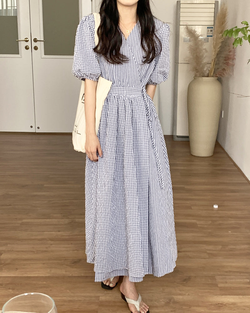 Gingham check cache-coeur long dress PRCL905845 