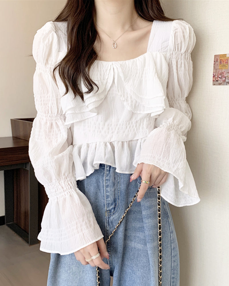 Ruched Center Frill Blouse PRCL905816 