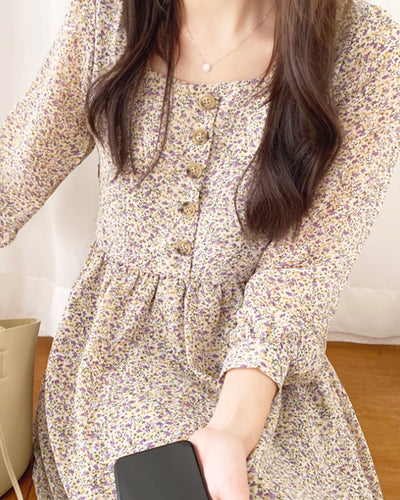 ボタン付き小花柄ワンピース PRCL905713