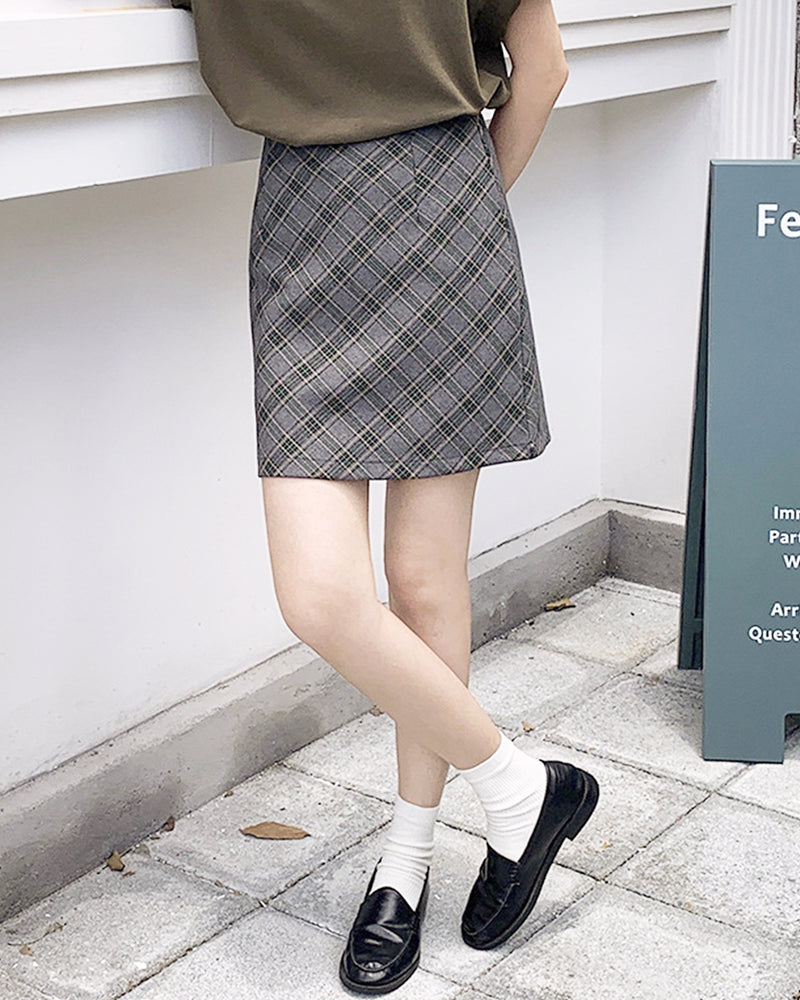 Trapezoidal check mini skirt PRCL905503 