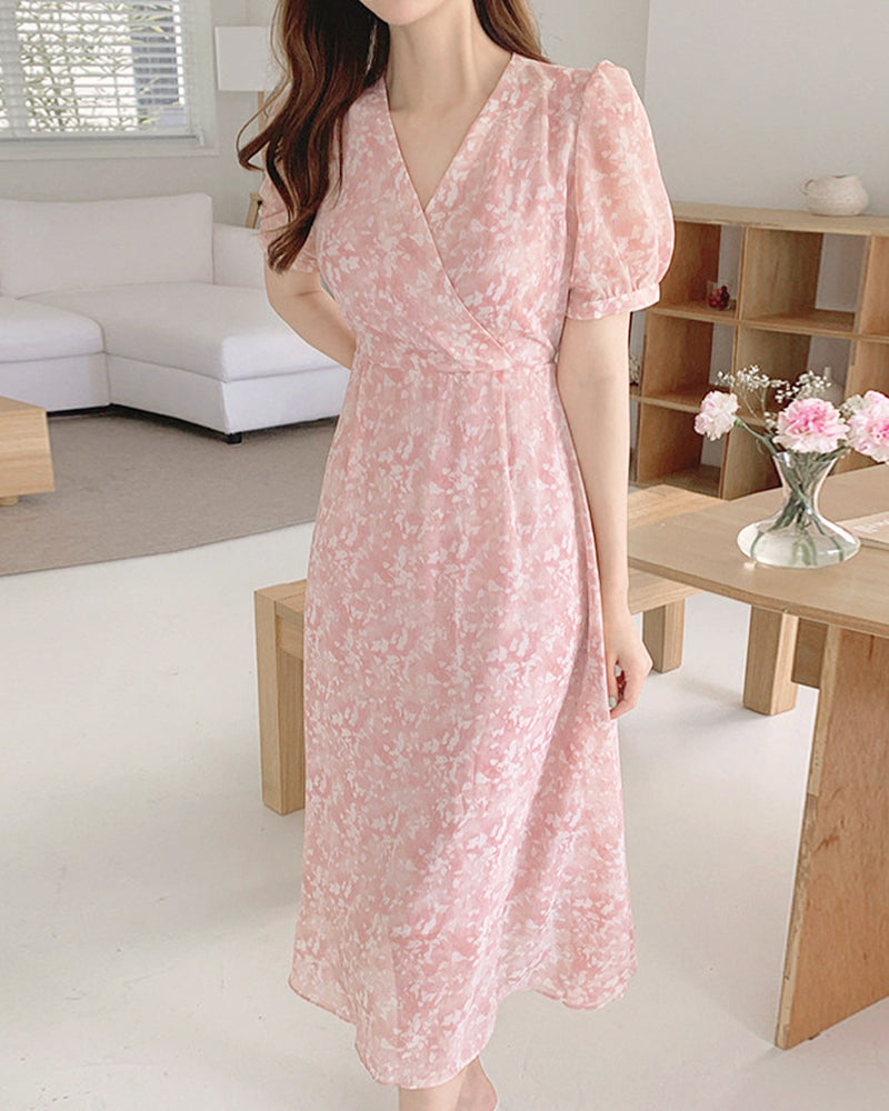 V neck pastel pink dress PRCL905860 