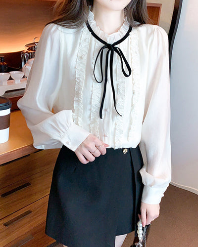 Bowtie Ribbon Frill Blouse PRCL905707 