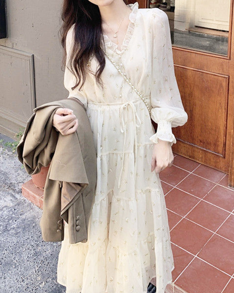 シアーイエローフラワーワンピース PRCL905772