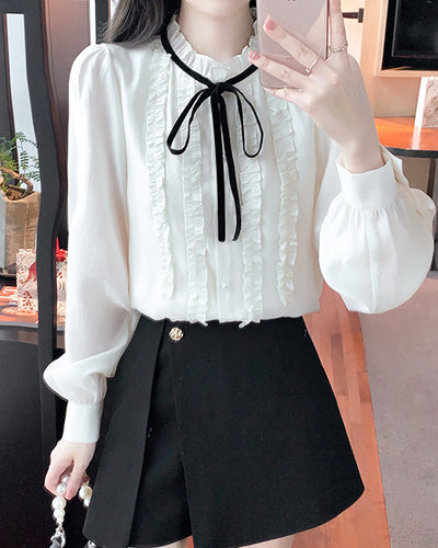Bowtie Ribbon Frill Blouse PRCL905707 