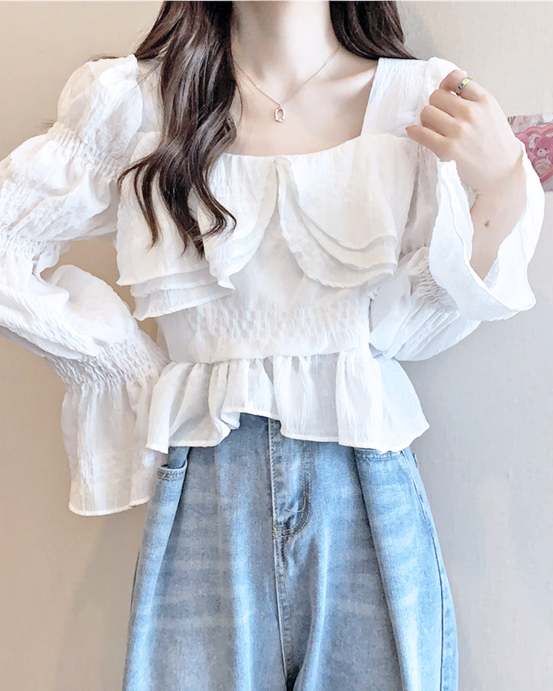 Ruched Center Frill Blouse PRCL905816 