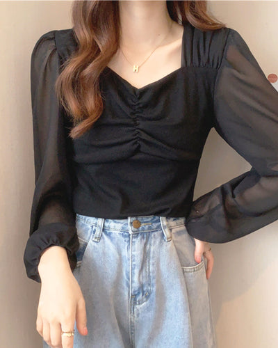 Front gathered see-through blouse PRCL905510 