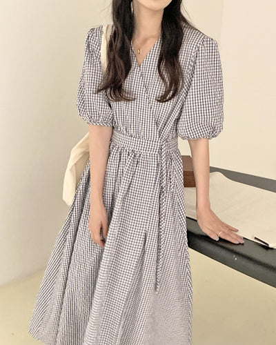 Gingham check cache-coeur long dress PRCL905845 