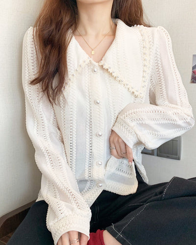 Color lace blouse with pearl PRCL905773 