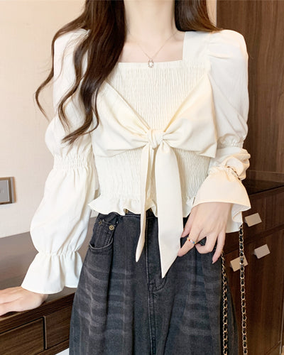 Ribbon gathered sleeve blouse PRCL905734 