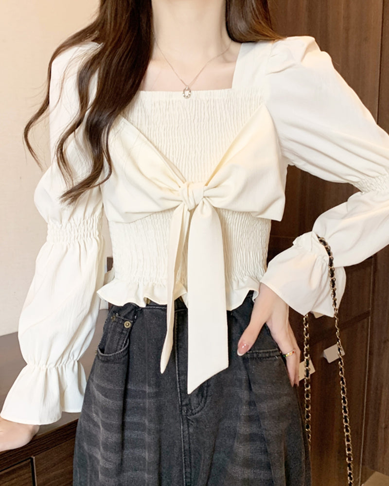 Ribbon gathered sleeve blouse PRCL905734 